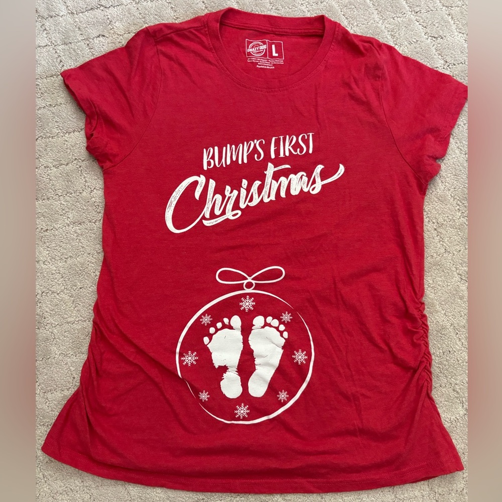 Bumps First Christmas Maternity Shirt Red White Large